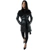 B-1190B-LONG BLACK WOMENS LEATHER SEMI-COAT