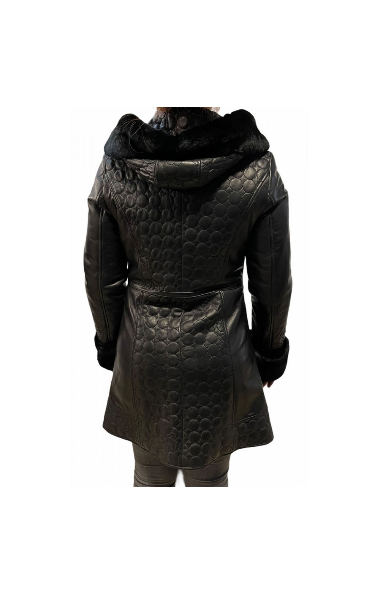 DA-0943 WOMENS LEATHER JACKET WITH HOOD AND REAL FUR BLACK