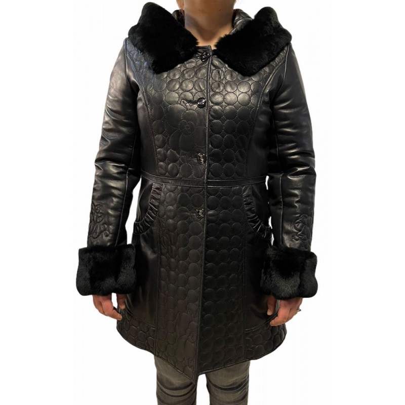 DA-0943 ΓΥΝΑΙΚΕΙΑ ΔΕΡΜΑΤΙΝΗ ΖΑΚΕΤΑ ΜΕ ΚΟΥΚΟΥΛΑ ΚΑΙ ΦΥΣΙΚΗ ΓΟΥΝΑ ΜΑΥΡΗ