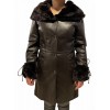DA-0945 WOMENS LEATHER COAT WITH NATURAL FUR BROWN