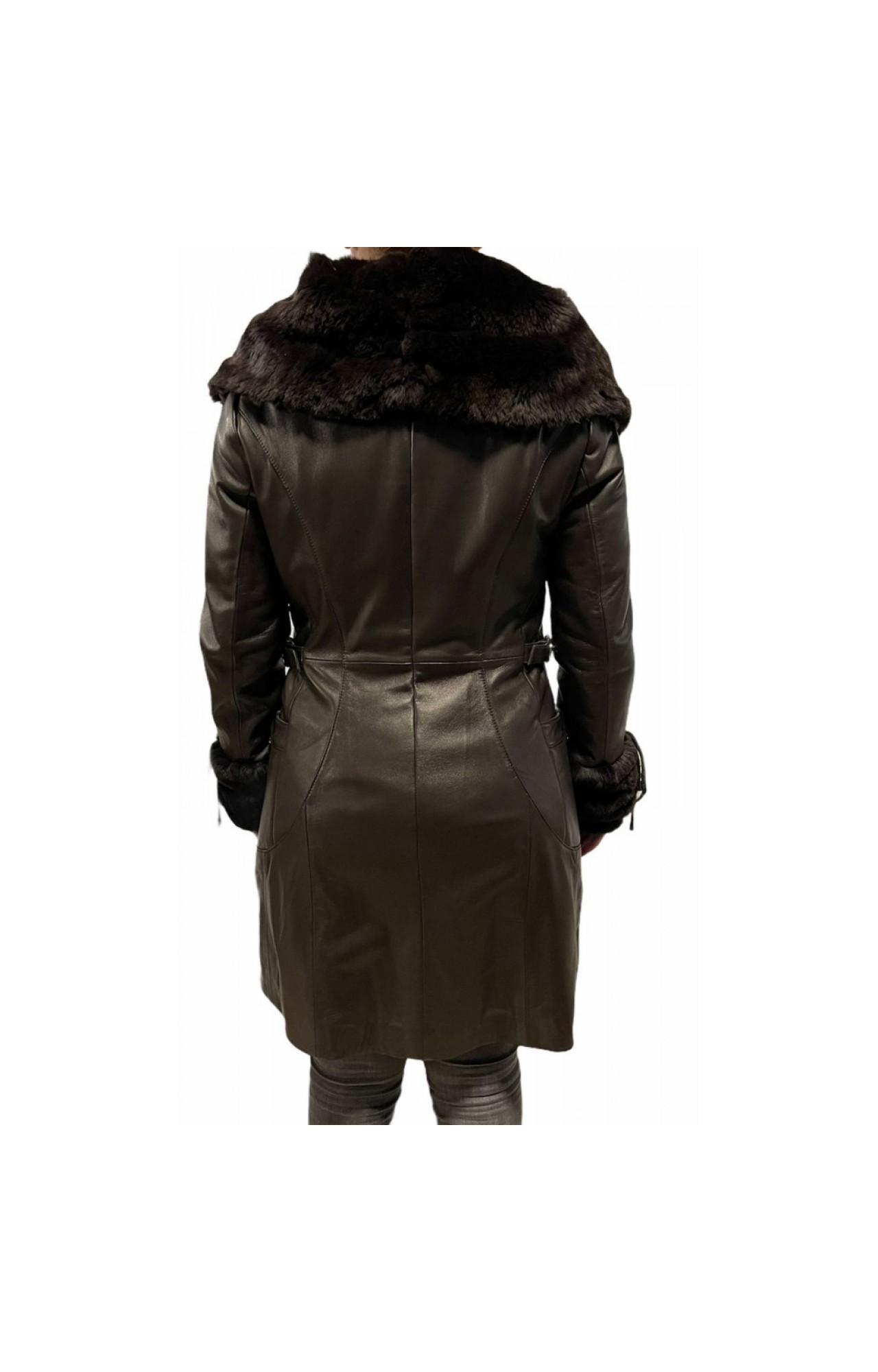 DA-0945 WOMENS LEATHER COAT WITH NATURAL FUR BROWN