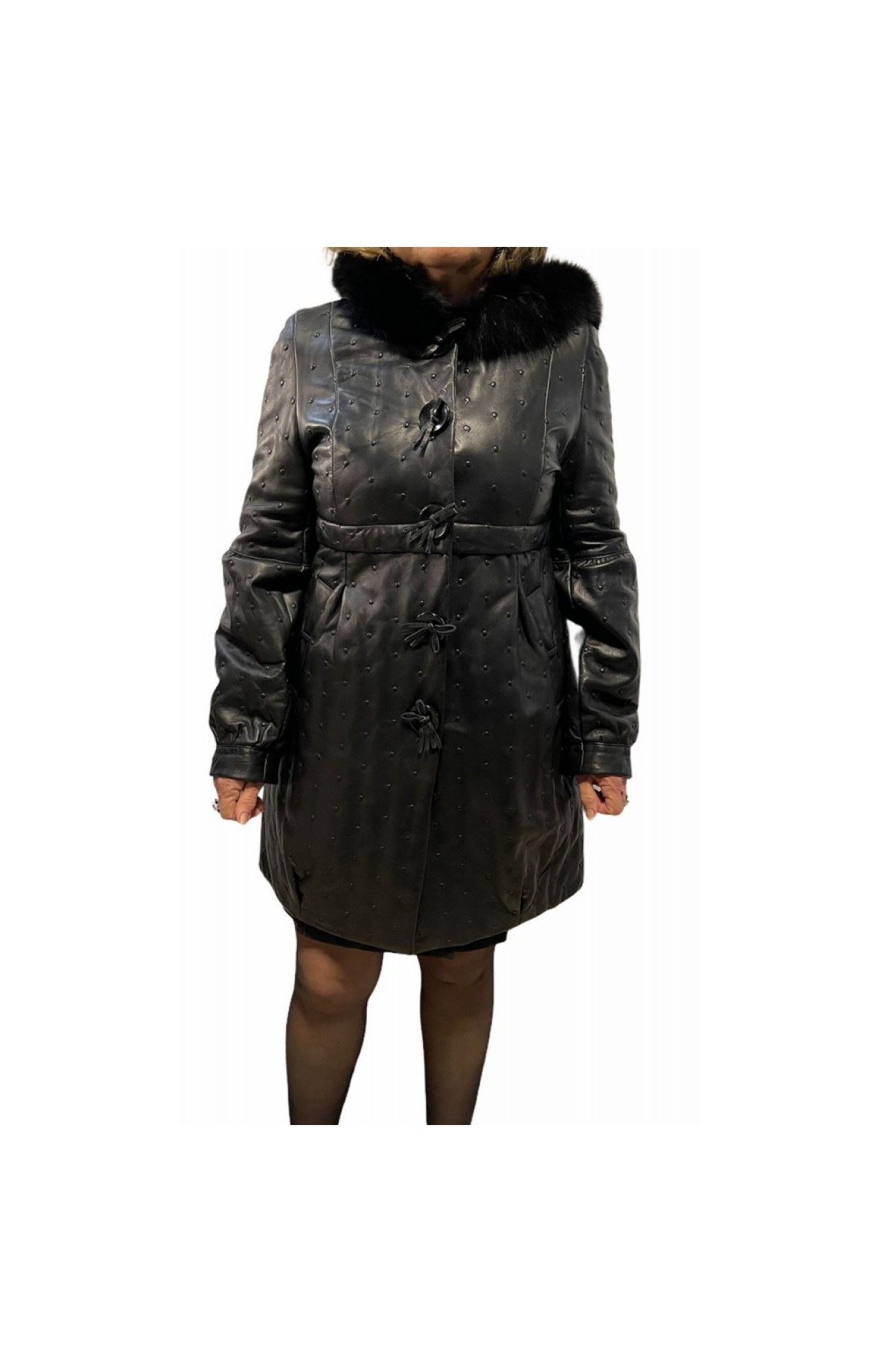 DA-1660 LEATHER COAT WITH HOOD AND REAL FUR