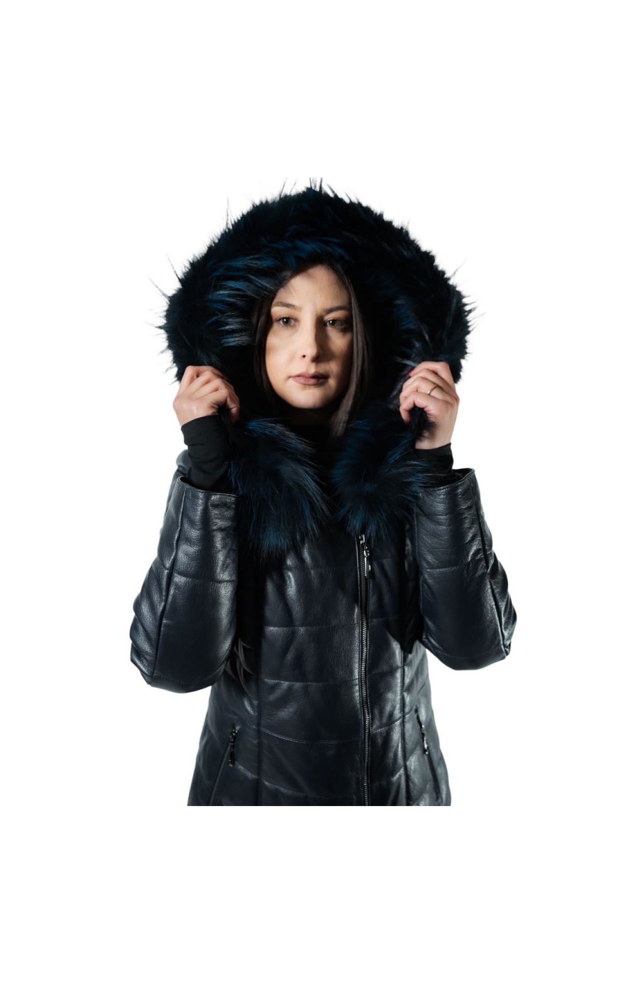 FR-31-2 WOMENS LEATHER JACKET WITH NATURAL FUR BLUE