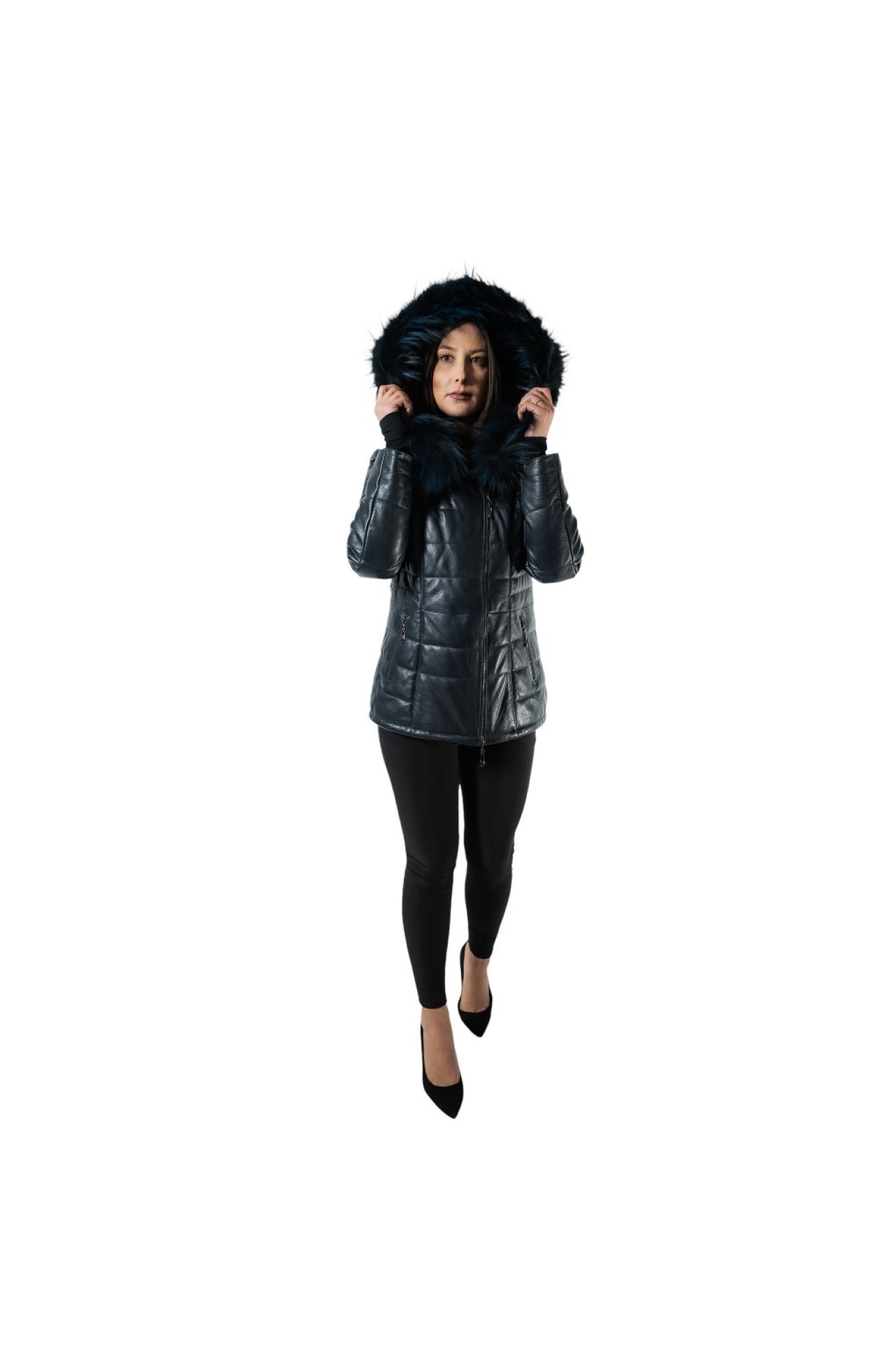 FR-31-2 WOMENS LEATHER JACKET WITH NATURAL FUR BLUE