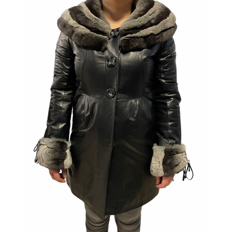 KI-10093 ΓΥΝΑΙΚΕΙΑ ΔΕΡΜΑΤΙΝΗ ΖΑΚΕΤΑ ΜΕ ΦΥΣΙΚΗ ΓΟΥΝΑ ΜΑΥΡΗ