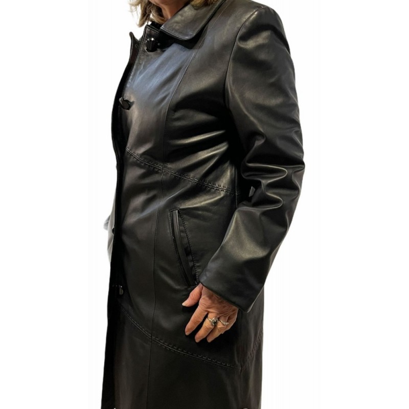 K-4220 ΓΥΝΑΙΚΕΙΟ ΔΕΡΜΑΤΙΝΟ ΠΑΛΤΟ ΜΑΥΡΟ