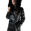 V-13103 WOMENS LEATHER JACKET SLIM FIT WITH NATURAL FUR BLACK